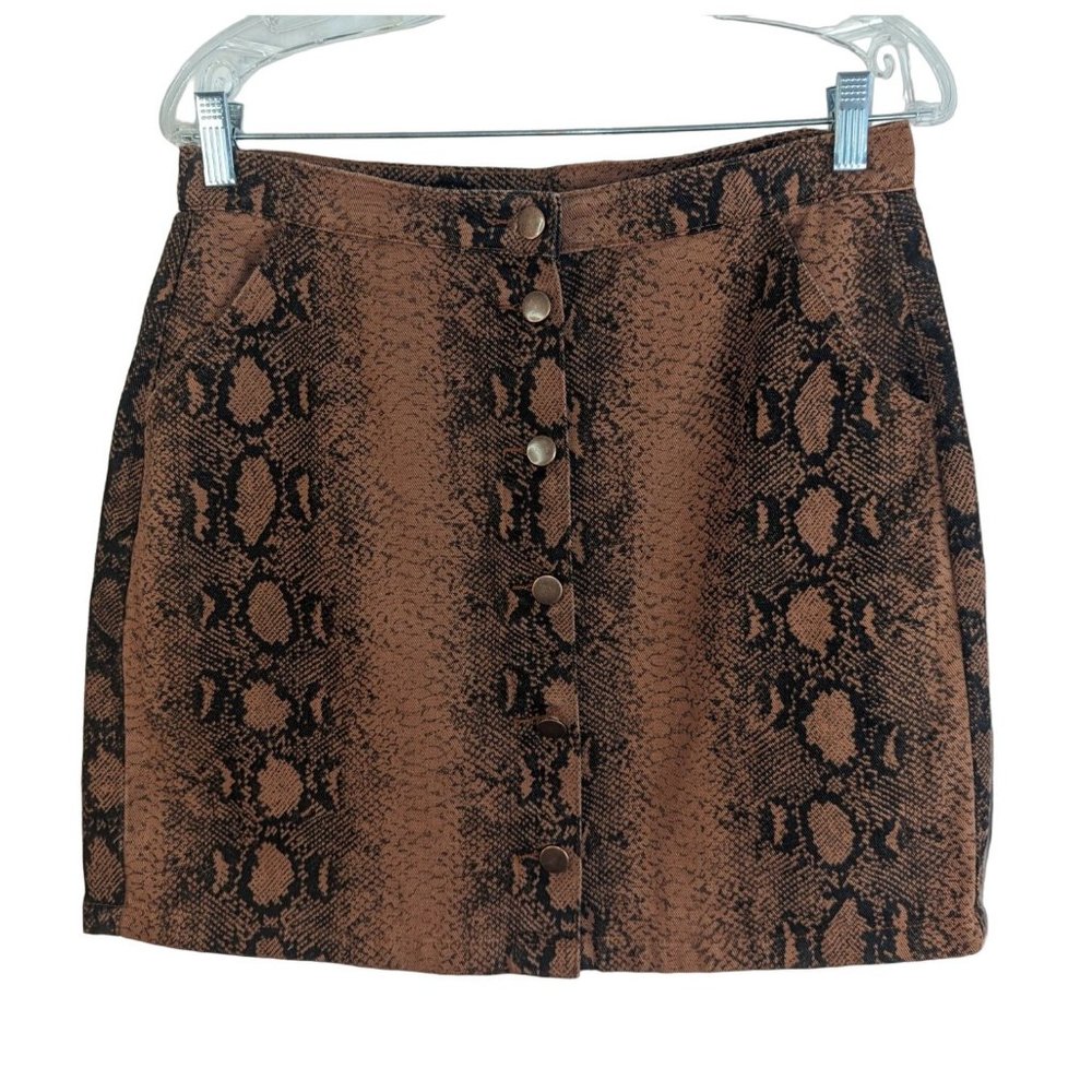 Hayden Los Angeles Denim Animal Print Mini Skirt Button front Fitted sz L